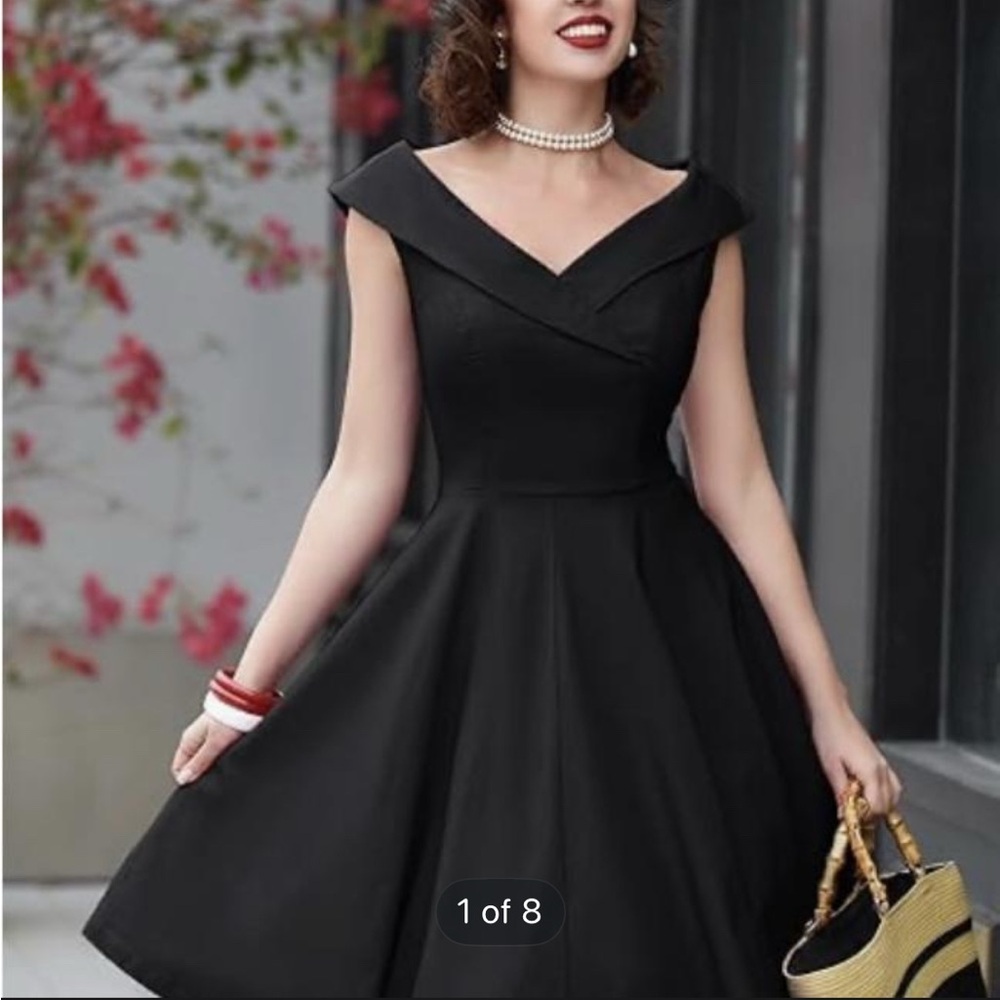 Black Off the Shoulder Fit and Flare Midi Dress